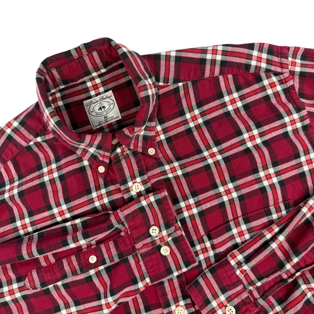 Vintage Brooks Brothers Flannel Shirt Mens M Red Plaid Button Down Long Sleeve